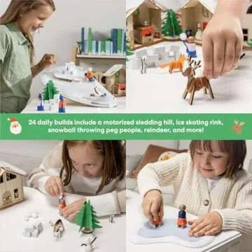 KiwiCo Winter Wonderland - 2024 Advent Calendar for Kids | Christmas Activities For Kids | Assemble Winter Village with Motorized Sledding Hill, Ice Skating Rink, Reindeer, Christmas Trees & more!