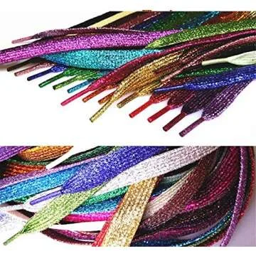 MarJunSep Shimmery glitter 42" Solid Colors Flat Shoelaces Shoe Laces strings for Teams Cheer Dance Sneakers