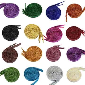 MarJunSep Shimmery glitter 42" Solid Colors Flat Shoelaces Shoe Laces strings for Teams Cheer Dance Sneakers