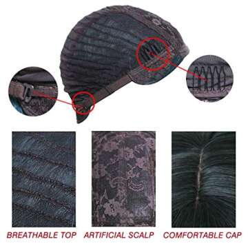 EVLYNN Wigs With Bangs Ombre Dark Green Wig Long Loose Wavy Curly Hair Synthetic Fiber Glueless Dark Root No Lace Wig For Women 26 Inches…