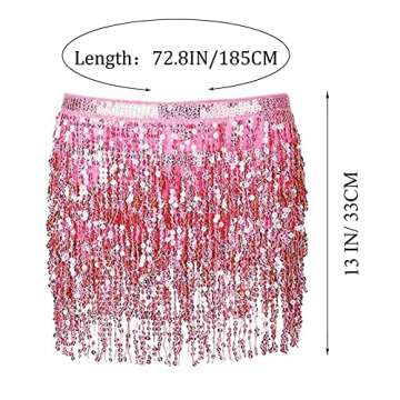 Kakaco Women Belly Dance Skirt Sequin Fringe Skirts Sparkly Hip Scarf Skirt Fashion Party Skirt Cost...