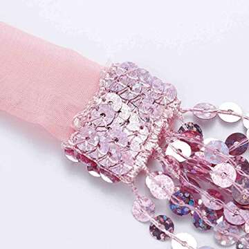 Kakaco Women Belly Dance Skirt Sequin Fringe Skirts Sparkly Hip Scarf Skirt Fashion Party Skirt Costume (C-Pink)