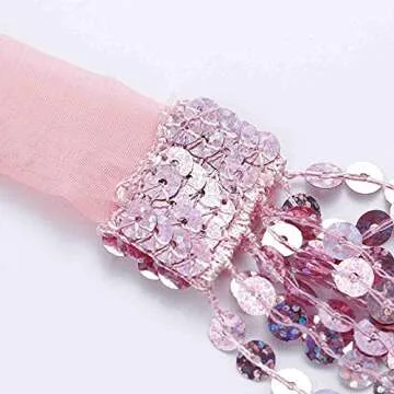 Kakaco Women Belly Dance Skirt Sequin Fringe Skirts Sparkly Hip Scarf Skirt Fashion Party Skirt Costume (C-Pink)