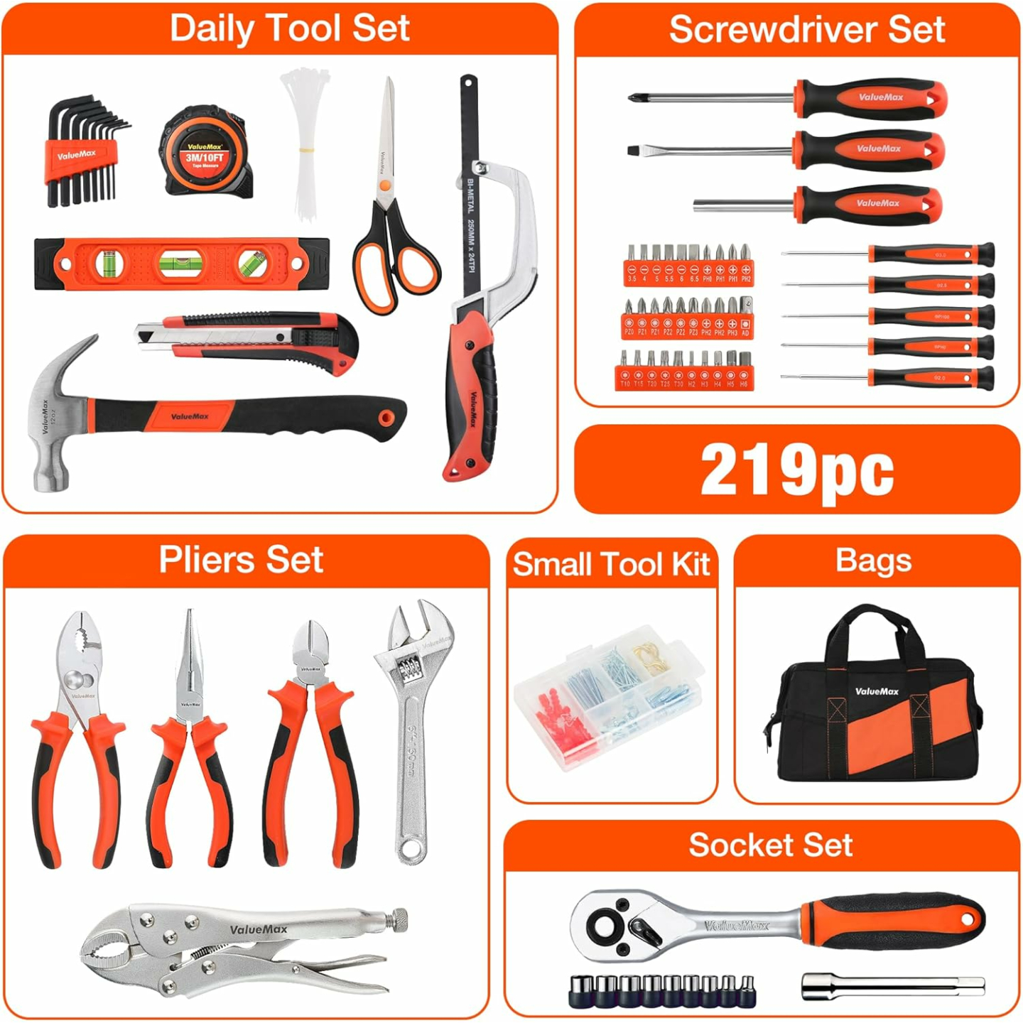 ValueMax 219-Piece Home Tool Set for Beginners