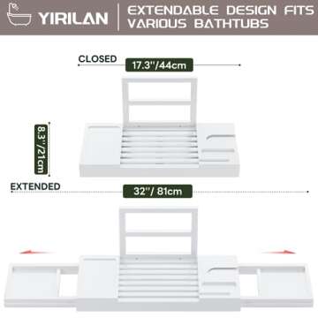 Yirilan Bamboo Bathtub Tray, Expandable Bathroom Tray, Waterproof Tray Caddy, Perfect Bath Caddy for...