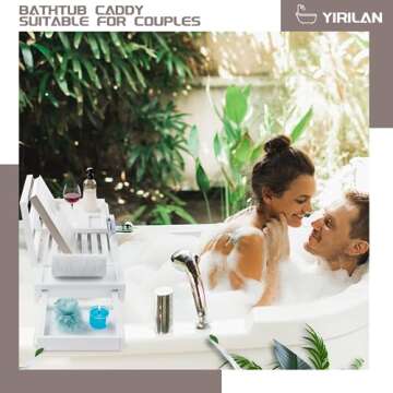 Yirilan Bamboo Bathtub Tray, Expandable Bathroom Tray, Waterproof Tray Caddy, Perfect Bath Caddy for Home Spa, Gift for Loved Ones-White