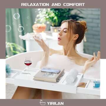 Yirilan Bamboo Bathtub Tray, Expandable Bathroom Tray, Waterproof Tray Caddy, Perfect Bath Caddy for Home Spa, Gift for Loved Ones-White