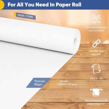 Vanhench White Wrapping Paper 17.5"x1200"(100'), White Easel Painting Drawing Paper Roll Kids Art Su...