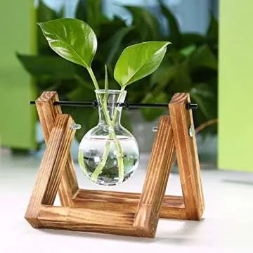 Kingbuy Plant Propagation Station Air Plant Terrarium Bulb Vase with Wooden Swivel Holder Desktop Glass Planter for Indoor Water Plants Home Office Tabletop Decor - 1 Bulb Vase