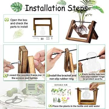 Kingbuy Plant Propagation Station Air Plant Terrarium Bulb Vase with Wooden Swivel Holder Desktop Glass Planter for Indoor Water Plants Home Office Tabletop Decor - 1 Bulb Vase