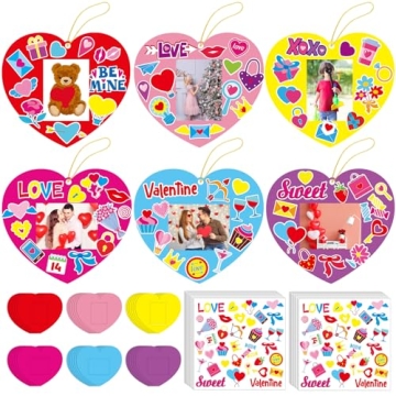 Qyeahkj 36 Sets Valentine 's Day Craft for Kids DIY Valentines Day Heart Picture Frame Craft Kit Val...