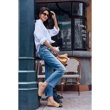 Coutgo Womens Cap Toe Ballet Flats Bow Pointed Toe Slip On Office Work Comfort Dress Party Flat Shoe...