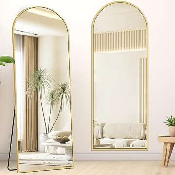 NISHCON Full Length Mirror with Stand, 59"x16" Arched Floor Mirror, Gold Frame Mirror Freestanding Wall Mounted Leaning Mirror, Full Body Mirror for Bedroom Living Room Dorm Entryway Dressing