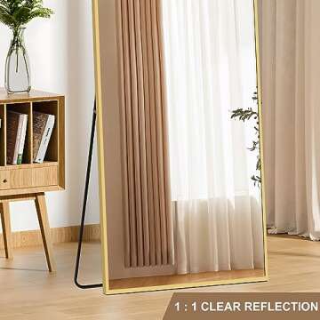 NISHCON Full Length Mirror with Stand, 59"x16" Arched Floor Mirror, Gold Frame Mirror Freestanding Wall Mounted Leaning Mirror, Full Body Mirror for Bedroom Living Room Dorm Entryway Dressing