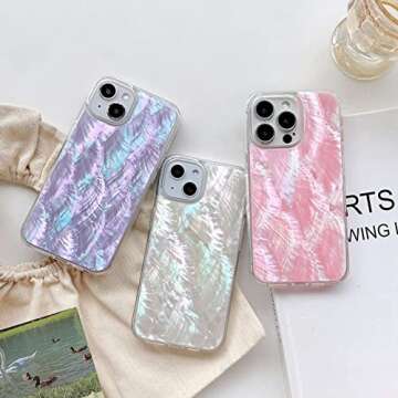 Mother of Pearl Glitter Phone Case for iPhone 13/14, Bling Shiny Real Seashell Pattern Slim Glossy S...