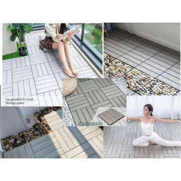 WPC Patio Deck Tiles,DIY Interlocking Decking Tiles, Floor Tile,Water Resistant Indoor Outdoor (9, 3D Organic White)