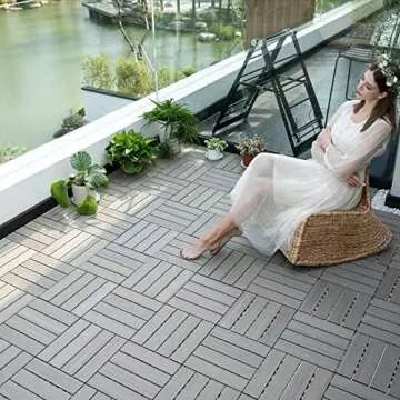 WPC Patio Deck Tiles,DIY Interlocking Decking Tiles, Floor Tile,Water Resistant Indoor Outdoor (9, 3D Organic White)