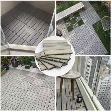 WPC Patio Deck Tiles,DIY Interlocking Decking Tiles, Floor Tile,Water Resistant Indoor Outdoor (9, 3D Organic White)