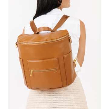 FAWN DESIGN The Original Diaper Bag, Faux Leather Diaper Bag Backpack, Adjustable Detachable Straps, 12 Pockets, Large Capacity Baby Bag for Mom, 13 x 13.5 x 7 inches (Bag Only)