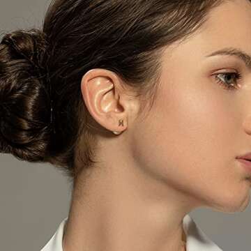 Initial Stud Earrings for Women 14K Gold Plated Alphabet Letters Pearl Earrings Personalized Earrings Gifts for Her D