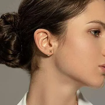 Initial Pearl Stud Earrings 14K Gold Plated Gifts for Her