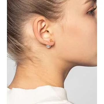 Initial Pearl Stud Earrings 14K Gold Plated Gifts for Her