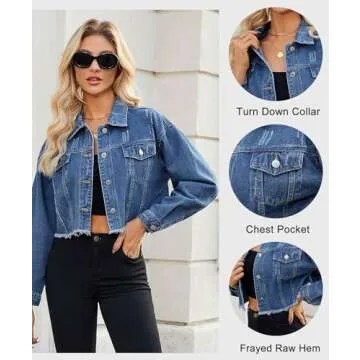 LONGYIDA Women's Cropped Denim Jacket - Stylish & Comfortable