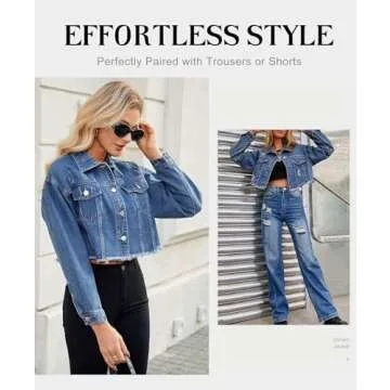 LONGYIDA Women's Cropped Denim Jacket - Stylish & Comfortable