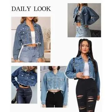 LONGYIDA Women's Cropped Denim Jacket - Stylish & Comfortable