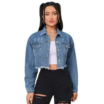 LONGYIDA Women's Cropped Denim Jacket - Stylish & Comfortable
