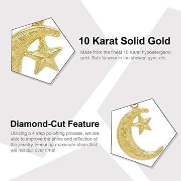 Gold Moon and Star Charm - 10 Karat Solid Gold - Moon Pendant - Celestial Jewelry (Style 2)