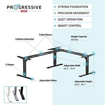 Progressive Desk L Shaped Height Adjustable Standing Desk 90" x 60" - Corner Computer Desk - Electric Stand Up Rising Workstation - Black Frame/Warm White Top