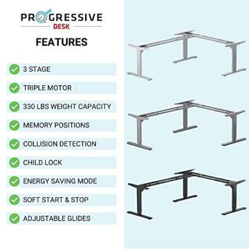 Progressive Desk L Shaped Height Adjustable Standing Desk 90" x 60" - Corner Computer Desk - Electric Stand Up Rising Workstation - Black Frame/Warm White Top