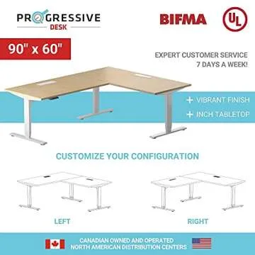 Progressive Desk L Shaped Height Adjustable Standing Desk 90" x 60" - Corner Computer Desk - Electric Stand Up Rising Workstation - Black Frame/Warm White Top