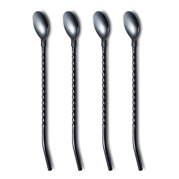 HOMQUEN Black Iced Tea Spoon with Straw Handle – 4 Pieces for Mixing, 8.7" Stainless Steel