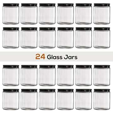 24 Pack, 8 OZ Thick Glass Jars with Metal Lids, Clear Round Candle Making Jars,Empty Food Storage Containers, Mason Canning Jar For Spice, Powder, Liquid, Sample, Lotion, Cosmetic,Dishwasher Safe
