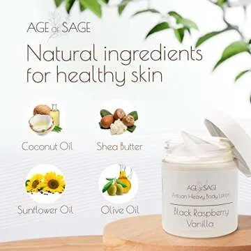 Age of Sage Body Lotion with Shea Butter - Gifts for Her, Body Moisturizers Infused with Coconut & Sunflower Oils, Birthday Gifts for Women Raspberry Vanilla Scent, 8 oz Jars - 3 Pack