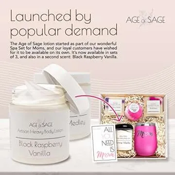 Age of Sage Body Lotion with Shea Butter - Gifts for Her, Body Moisturizers Infused with Coconut & Sunflower Oils, Birthday Gifts for Women Raspberry Vanilla Scent, 8 oz Jars - 3 Pack