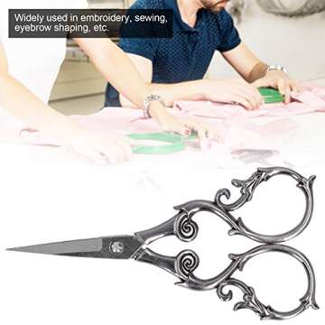 Vintage European Sewing Scissors Flower Plum Blossom Scissors Embroidery Stainless Steel Scissors for Tailor Craft Work(Silver)