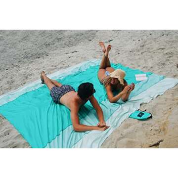 Recrelax Large Sandproof Beach Blanket - 10ft X 9ft - Water Resistant Beach Mat - Lightweight Compac...