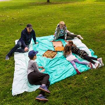 Recrelax Large Sandproof Beach Blanket - 10ft X 9ft - Water Resistant Beach Mat - Lightweight Compact and Durable - 4 Plastic Stakes, Storage Pocket, Carry Bag and Carabiner (Cool Blues)