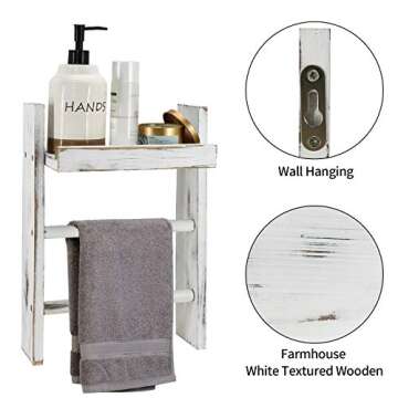 Wall Hanging Ladder Towel Rack with Shelf, Rustic Wall Mount Towel Ladder Wall Decor for Bathroom, Kitchen Hand Towels Holder, Wooden Towel Bar Hanger for Living Room, Bedroom