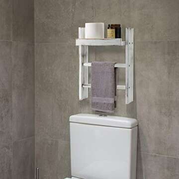 Wall Hanging Ladder Towel Rack with Shelf, Rustic Wall Mount Towel Ladder Wall Decor for Bathroom, Kitchen Hand Towels Holder, Wooden Towel Bar Hanger for Living Room, Bedroom