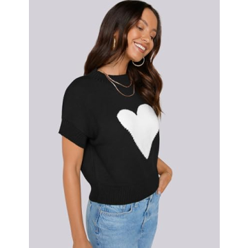 TARSE Womens Cropped Sweater Vest Casual Mock Neck Loose Fit Knit Lightweight Sweater Pullover Top Trendy Cute Heart Cap Sleeve Tops Black, XL