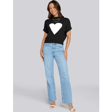 TARSE Womens Cropped Sweater Vest Casual Mock Neck Loose Fit Knit Lightweight Sweater Pullover Top Trendy Cute Heart Cap Sleeve Tops Black, XL