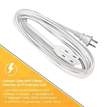 20ft Coleman Cable Indoor Extension Cord, 2 Outlets