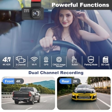 4K Dual Dash Cam with Night Vision 5G Wi-Fi Free 64GB Card