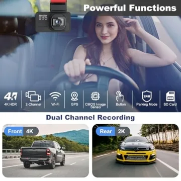 4K Dual Dash Cam with Night Vision 5G Wi-Fi Free 64GB Card