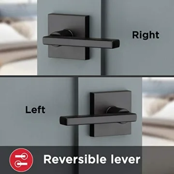 Kwikset 91540-029 Halifax Door Handle Lever with Modern Contemporary Slim Square Design for Home Hallway or Closet Passage in Iron Black