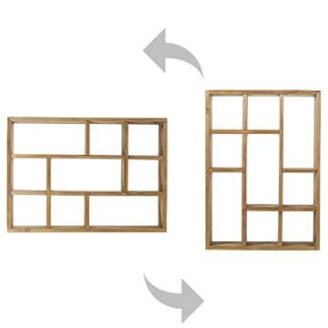 MyGift 9 Compartment Natural Paulownia Solid Wood Shadow Box, Wall Mountable Curio Display Case, Freestanding or Floating Shelf for Collectible Figurines, Succulents